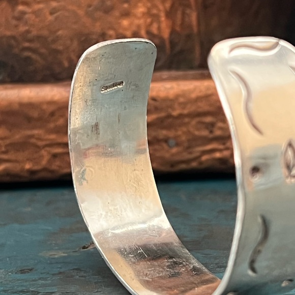Vintage Sterling Silver Hand Stamped Cuff Bracelet - Picture 4 of 7